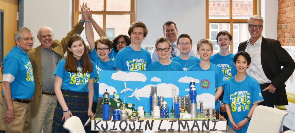 Students from the St. Francis of Assisi Future City team together with teacher Dennis Schreiber and RSP’s George Brophy, Tim Miller and Jon Buggy.